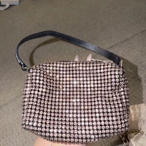 Alexander Wang Rose Gold Crystal Mesh Wristlet with Black Strap